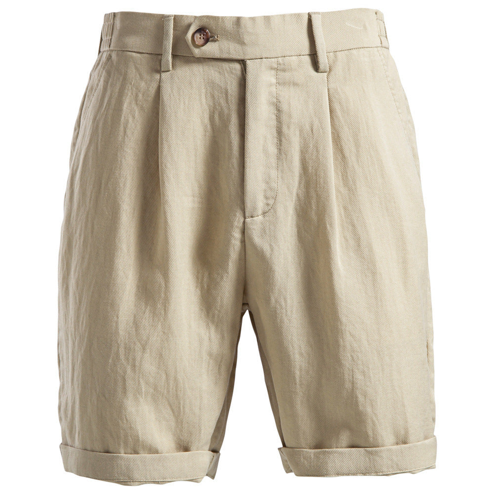 Herren nan lässige Leinenshorts mit Umschlag und Bundfalten EB