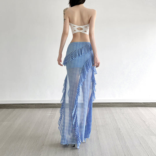 Damen Maxirock mit Rüschendetails und Vichy-Muster EB