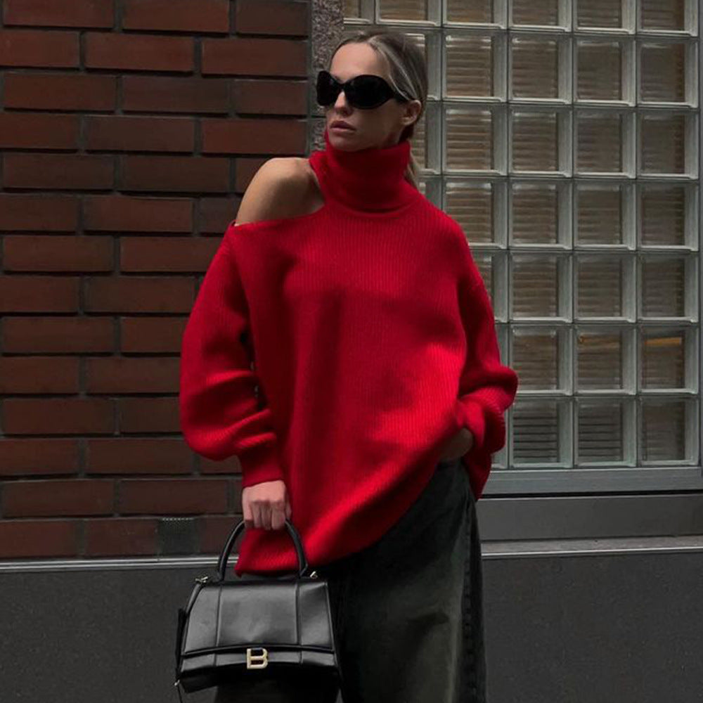 Damen Modischer Rollkragenpullover mit lässigem Schnitt EB