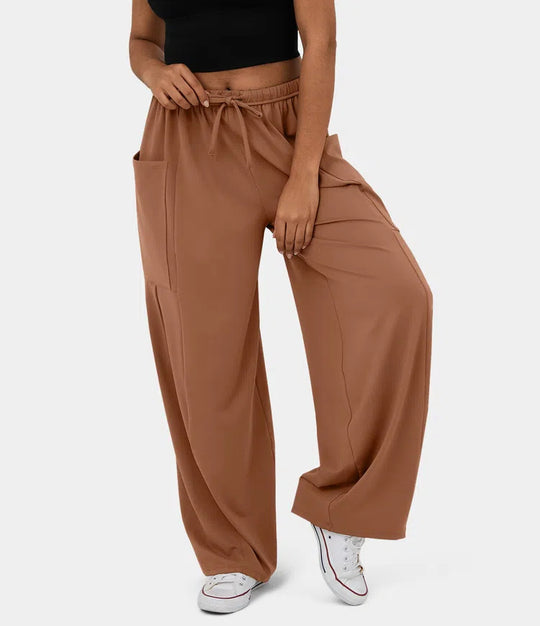 Damen Weite Freizeit-Hose mit elastischem Bund und praktischen Taschen EB