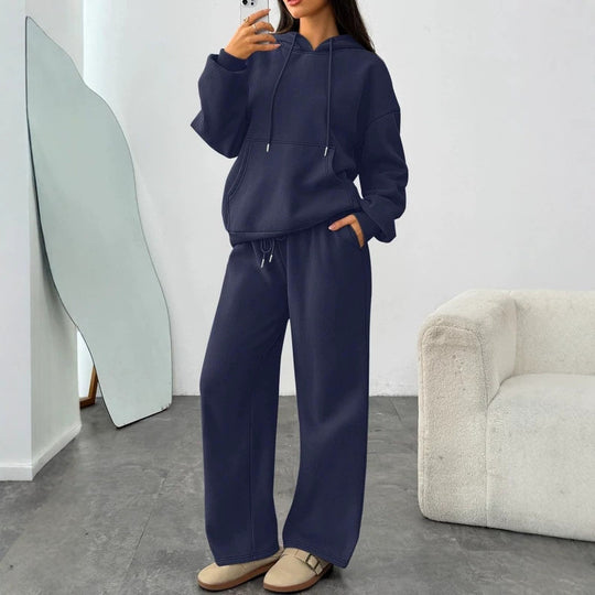 Damen Oversized Hoodie-Set mit Kängurutasche und weiter Palazzohose EB