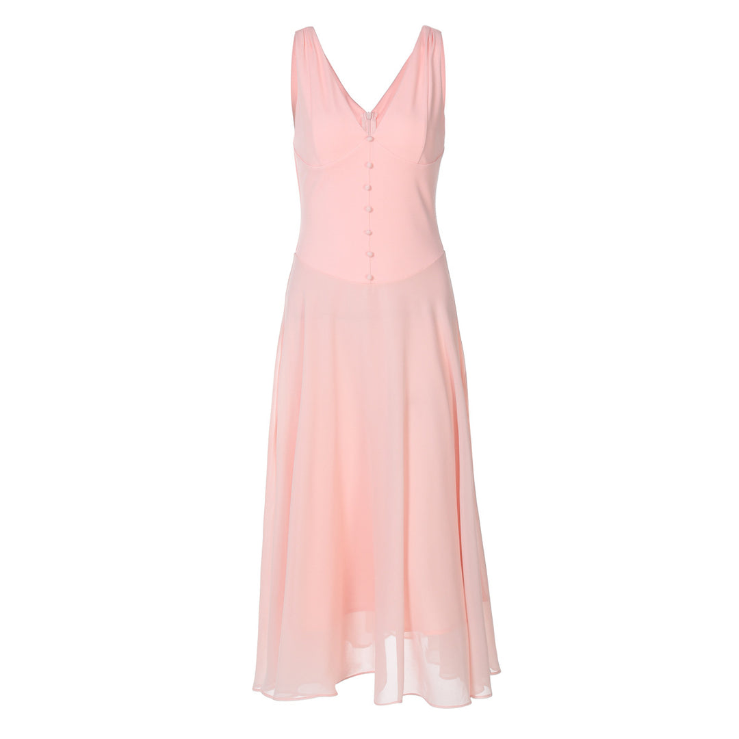Damen Fließendes Midikleid mit dezentem Knopfdesign EB