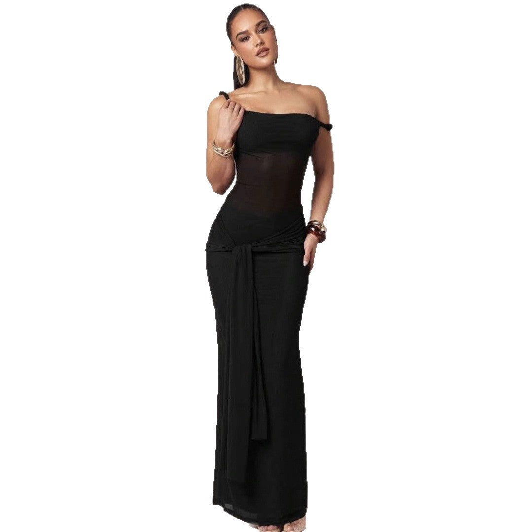 Damen Galakleid mit asymmetrischem Ausschnitt und dekorativem Wickeldetail EB