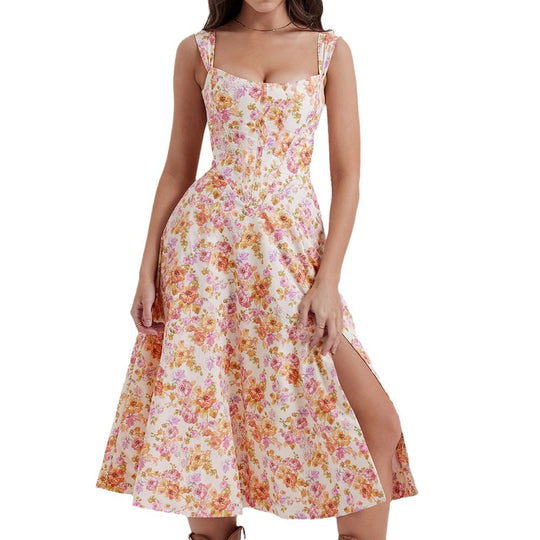 Damen Maxikleid mit schulterfreiem Design und floralem Muster EB