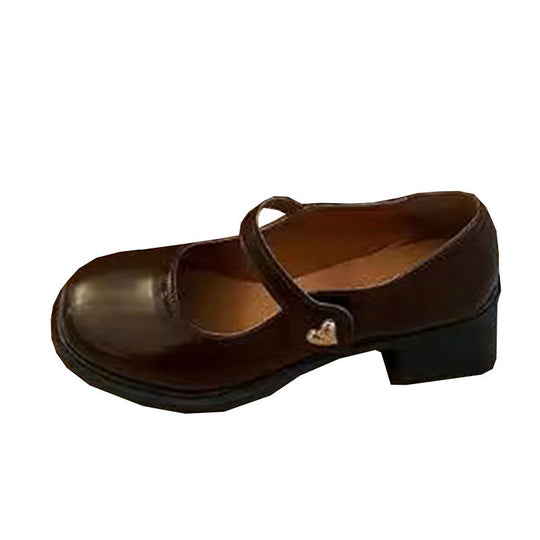 Damen Mary-Jane Schuhe mit modischer Herzschnalle und komfortablem Blockabsatz EB