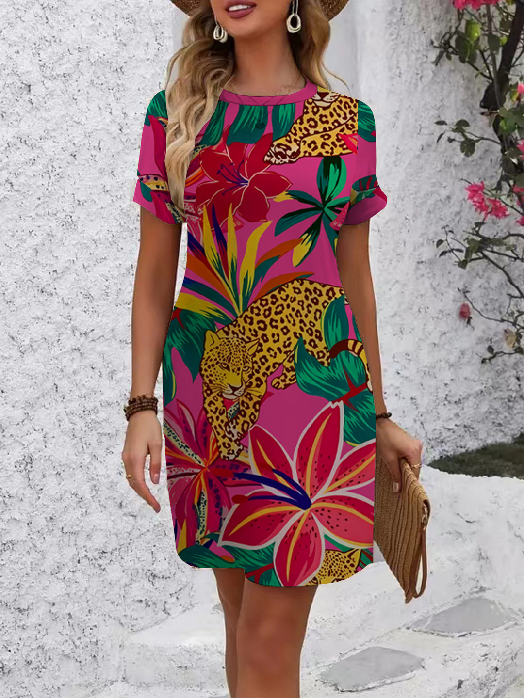 Damen lässiges Kurzarmkleid mit kreativem geometrischen Muster EB