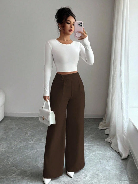 Damen Hoch taillierte, elegante und weiche Hose EB