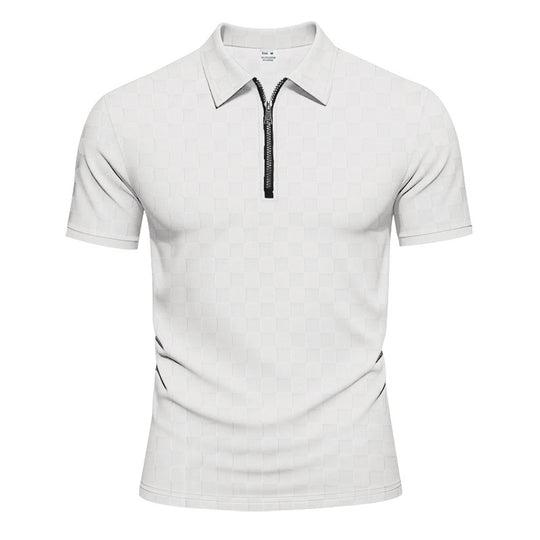 Herren Poloshirt mit halbem Reißverschluss und modernem Karomuster EB