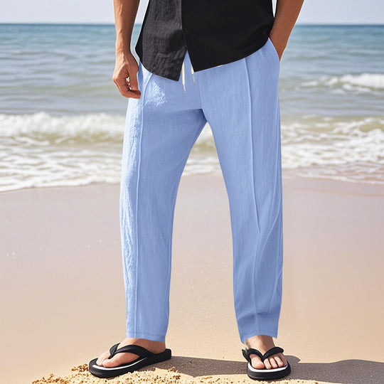 Herren nan relaxed-fit Sommer-Leinenhose mit Bügelfalte elastischem Tunnelzug und Seitentaschen EB