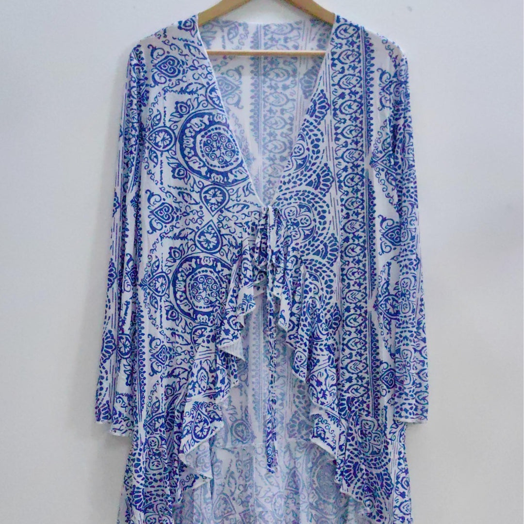 Damen luftiger Strand-Kimono mit floralem Muster EB