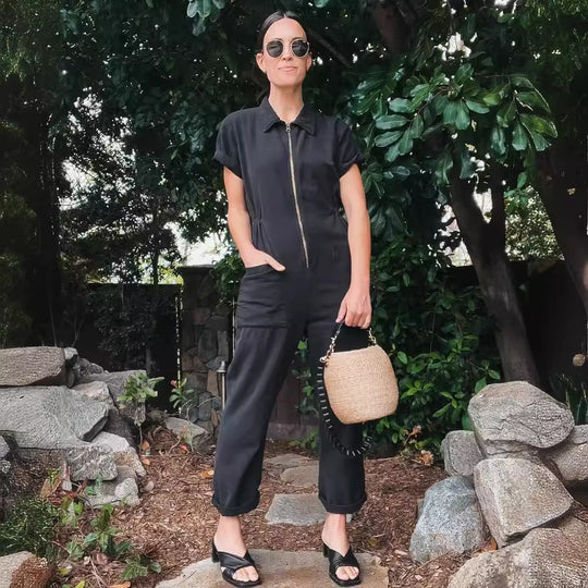 Damen legerer Jumpsuit mit praktischen Taschen und Reißverschluss EB