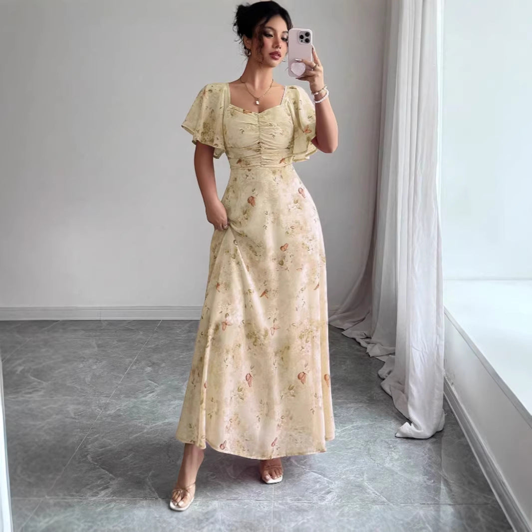 Damen Maxikleid mit fließendem Schnitt und romantischem Blumenmuster EB