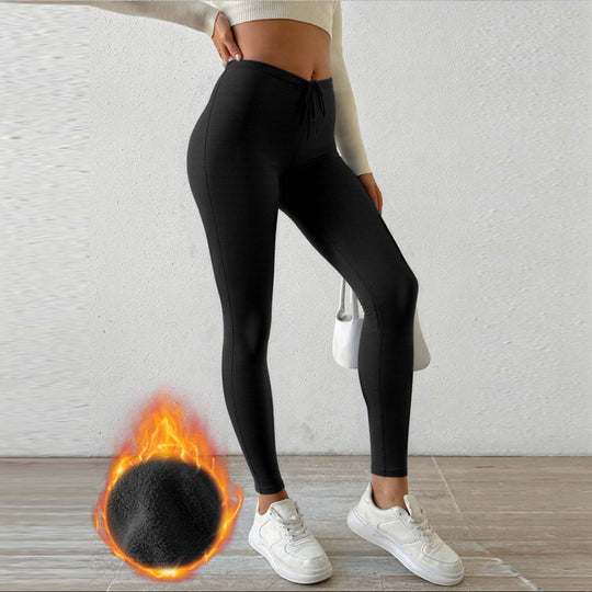 Damen Fleecegefütterte Leggings mit hohem Bund und Kordelzug EB