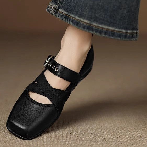 Damen Komfortable Ballerinas mit elastischen Riemen EB