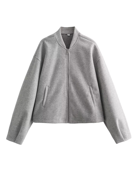 Damen lässige Übergangsjacke mit Stehkragen und asymmetrischem Schnitt EB