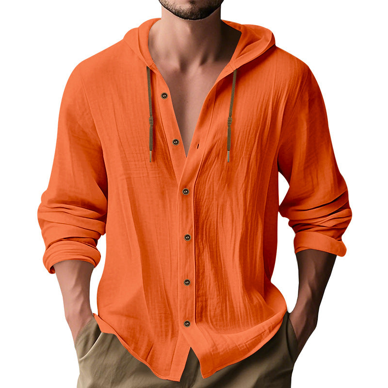 Herren lässiges Kapuzenshirt aus atmungsaktiver Baumwolle mit Knopfleiste und verstellbarem Kordelzug EB