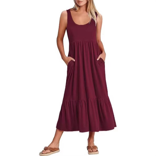 Damen Maxikleid mit fließendem Rock und praktischen Taschen EB