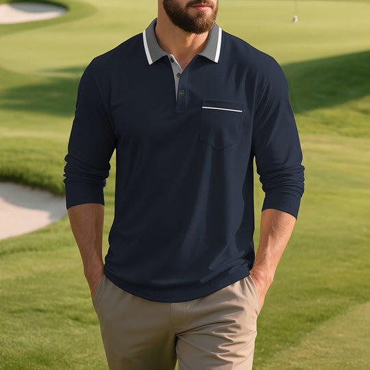 Herren Langarm Polo-Shirt aus atmungsaktivem Stoff mit modernem Kragen EB