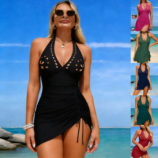 Damen Einteiler Badeanzug mit verstellbarem Wickeldesign und modischem Ausschnitt EB