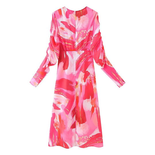 Damen Wickelkleid mit voluminösen Ärmeln und elegantem Design EB
