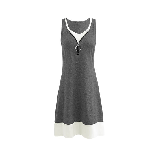 Damen ärmelloses Sommerkleid mit modischem Reißverschluss und Kontrastdetails EB