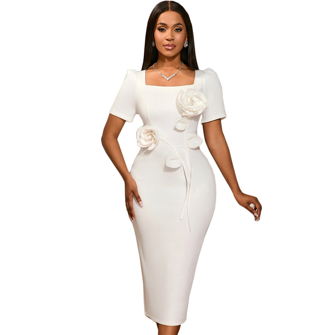 Damen Hochwertiges Brautkleid mit quadratischem Ausschnitt und Blumendekor EB