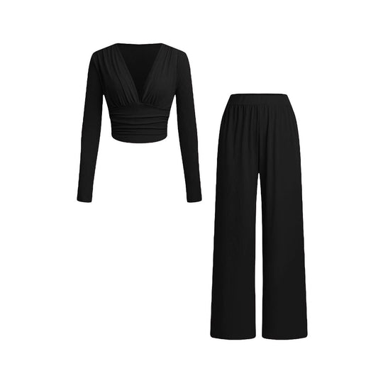 Damen lässiges und figurnahes Oberteil mit hochtaillierter Hose EB