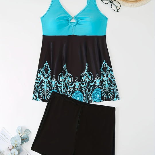 Damen Badeanzug-Set mit elegantem Muster und bequemen Shorts EB