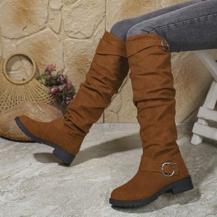 Damen Overknee-Stiefel aus weichem Wildleder mit dekorativem Schnallen-Detail EB