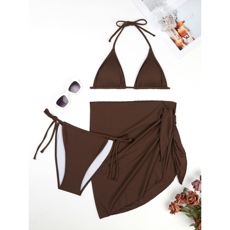 Damen Triangel-Bikini-Set mit elegantem Wickelrock und verstellbaren Trägern EB