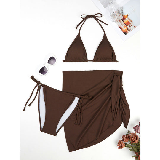 Damen Triangel-Bikini-Set mit elegantem Wickelrock und verstellbaren Trägern EB