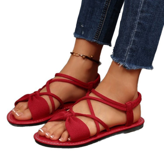 Damen Zarte Römersandalen mit Schleifen-Detail und verstellbaren Schnürriemen EB