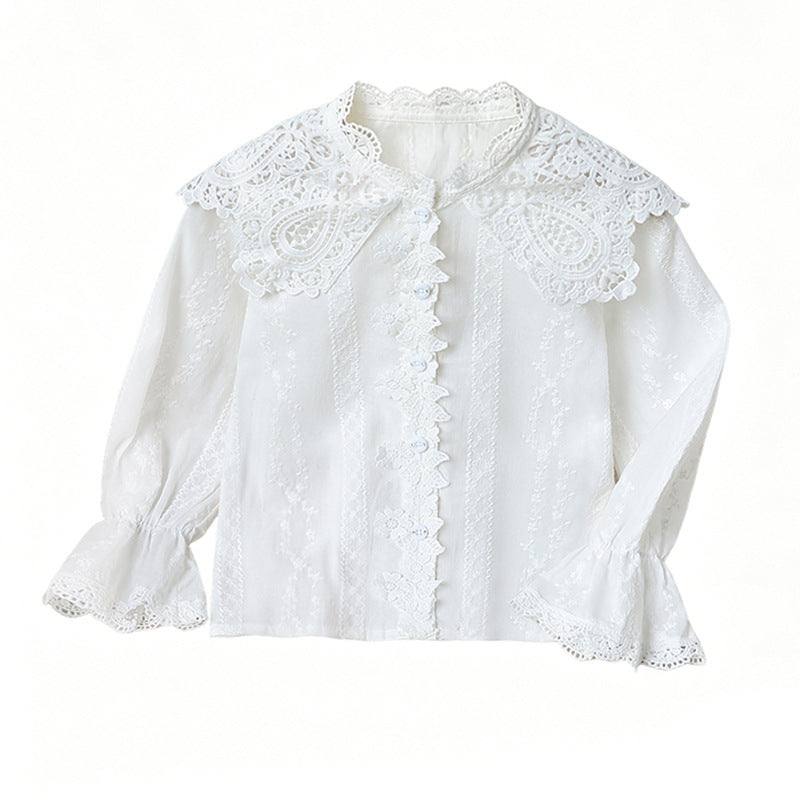 Mädchen elegante Bluse mit Rüschenkragen und Spitzenakzenten EB