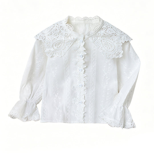 Mädchen elegante Bluse mit Rüschenkragen und Spitzenakzenten EB