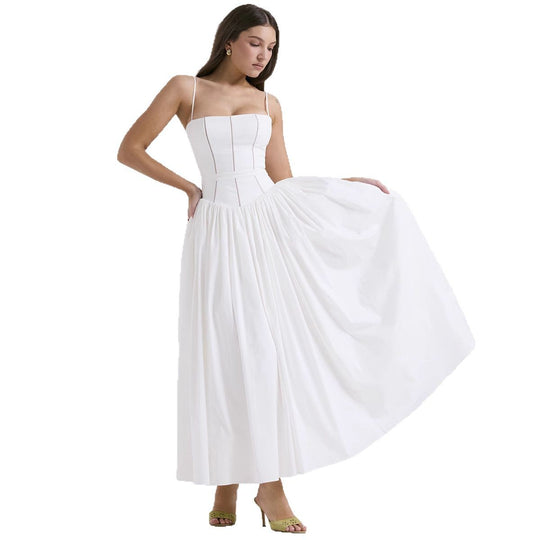 Damen nan tailliertes Maxikleid mit Korsettoberteil und feinen Spaghettiträgern EB