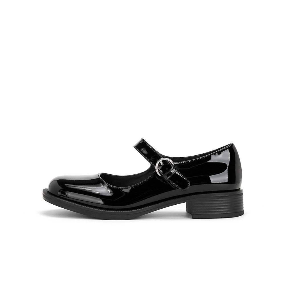 Damen Mary Jane Ballerinas mit verspieltem Riemen und glänzender Oberfläche EB