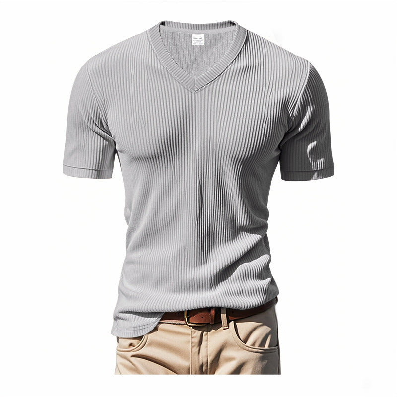 Herren modernes V-Ausschnitt T-Shirt aus strukturiertem Material EB