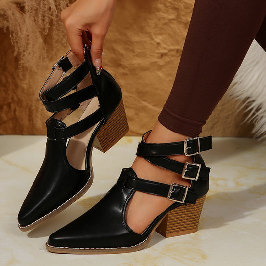 Damen modische Stiefeletten mit Schnallen EB
