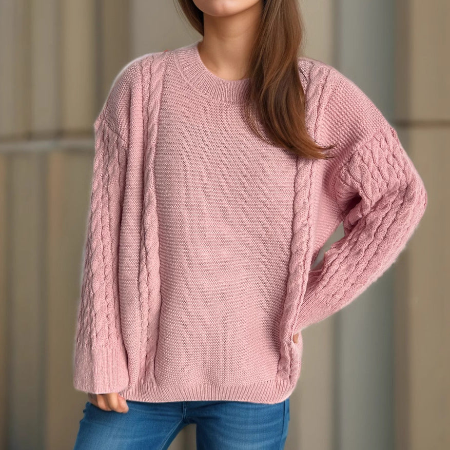 Damen Grobstrickpullover mit eleganten Zopfmuster und lässigem Schnitt EB
