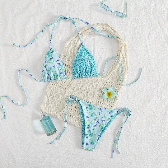Damen Triangel-Bikini-Set mit hübschen Blumenmustern EB