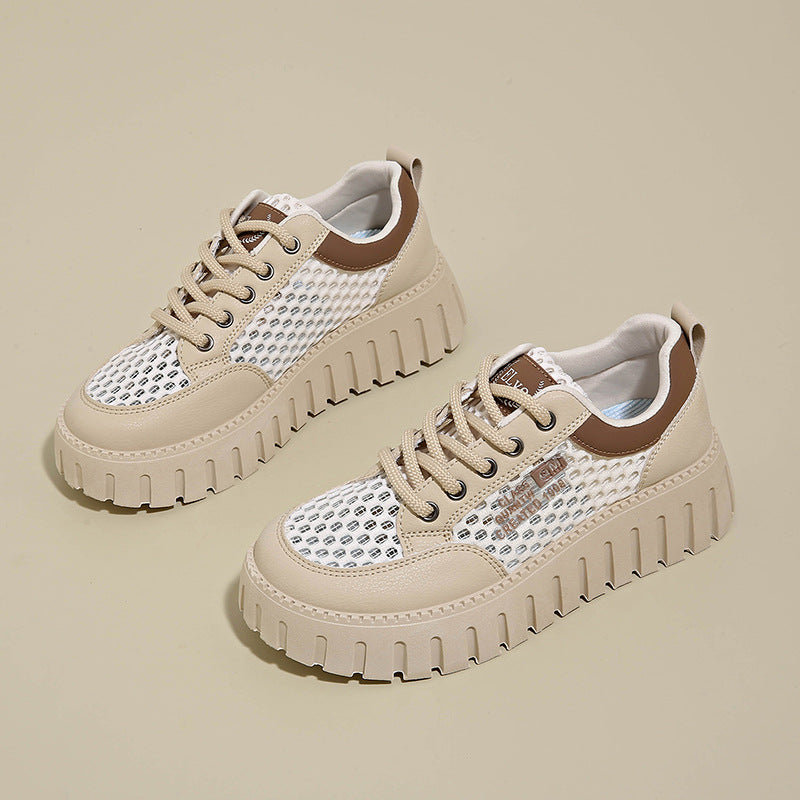 Damen modische Plateau-Sneaker mit atmungsaktivem Netz und robustem Sohlenprofil EB