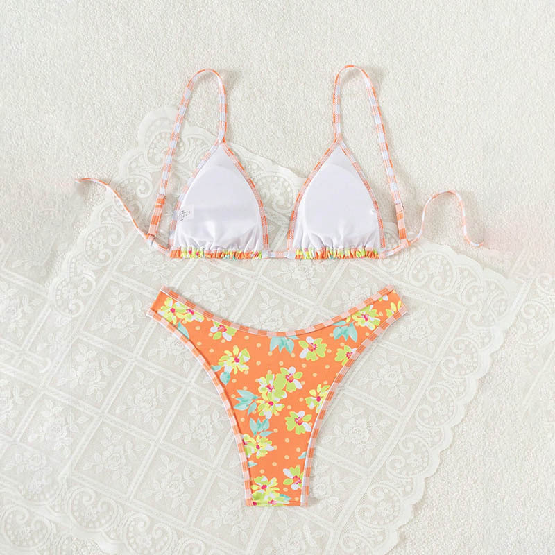 Damen Triangel-Bikini mit floralem Druck und verstellbaren Trägern EB