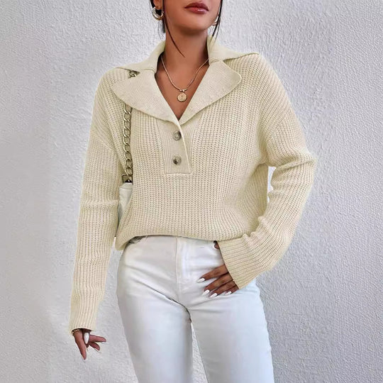Damen gemütlicher Knit-Pullover mit Kragen EB