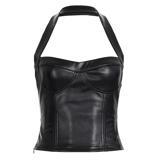 Damen Kunstleder Crop-Top mit romantischem Schnitt und verführerischem Bustier-Wirkung EB