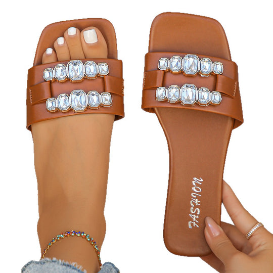 Damen Glamouröse Badesandalen mit funkelnden Strassverzierungen EB