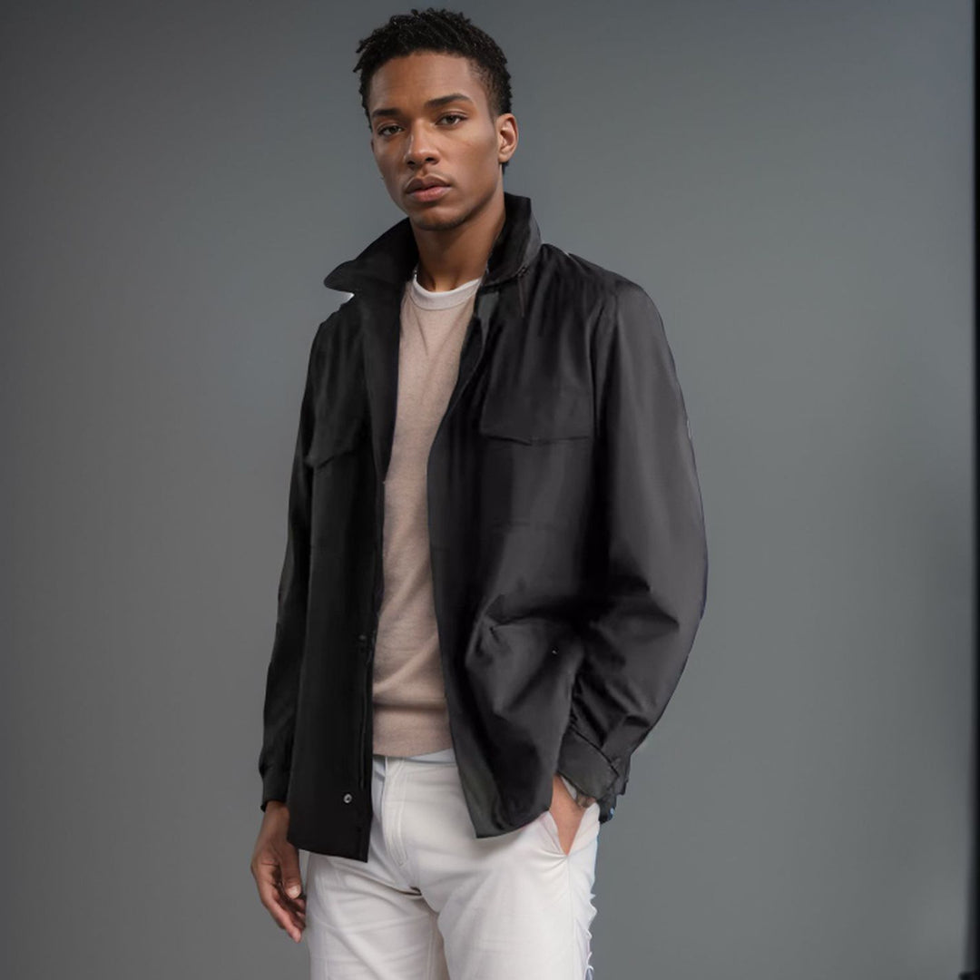Herren leichte Multifunktionsjacke mit praktischen Taschen und hohem Kragen EB