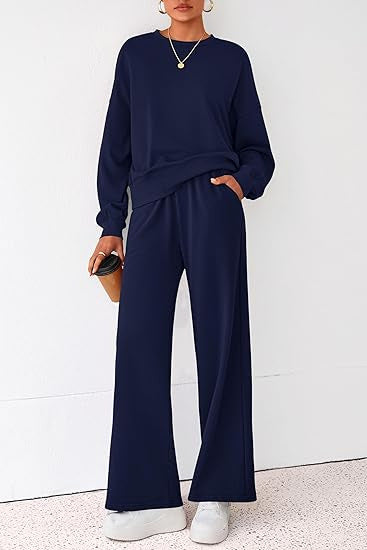 Damen Komfortabler Sweatsuit mit weitem Bein und lässigem Schnitt EB