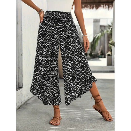 Damen Freizeithose mit weitem Bein und modernem Polka-Dot-Muster EB