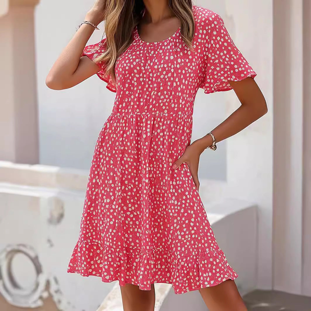 Damen lässiges Freizeitkleid mit fließendem Schnitt und Rüschensaum EB
