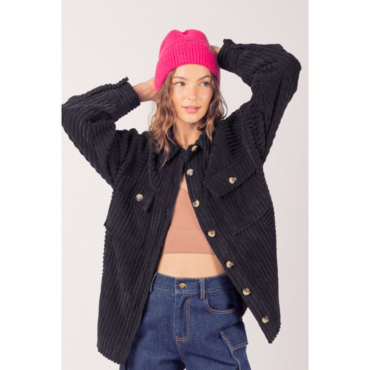 Damen lässige Cordjacke mit praktischen Taschen EB